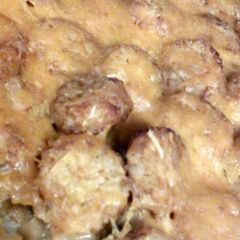 A picture of cheesy tater-tot casserole.
