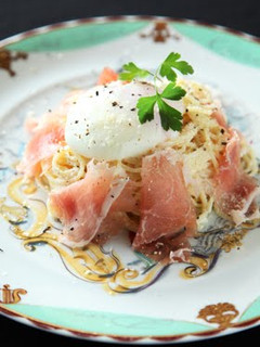 A picture of Chilled Carbonara with Poached Egg.