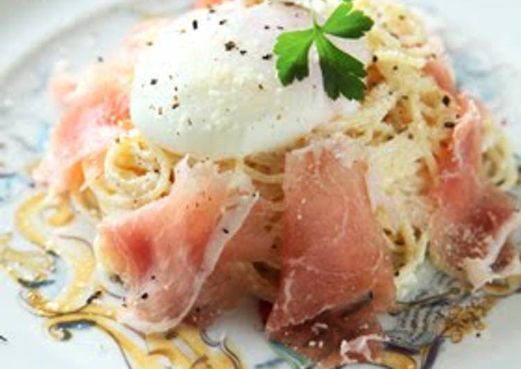 Recipe of Ultimate Chilled Carbonara with Poached Egg