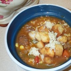 A picture of Maggie's Magnificent Meatball Minestrone Soup.