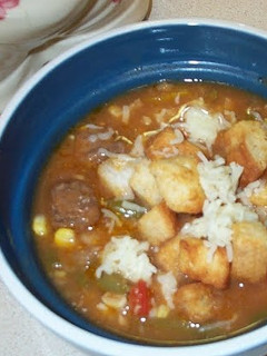 A picture of Maggie's Magnificent Meatball Minestrone Soup.