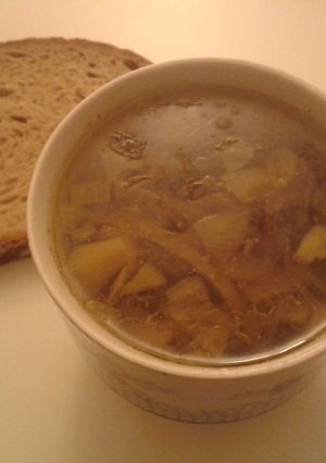 A picture of Czech onion soup 'Tsibulachka'.