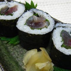 A picture of Cured Mackerel Maki Sushi.