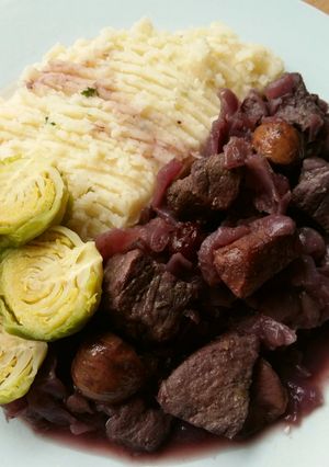 A picture of Vickys Winter Pork, Red Cabbage and Cranberries, GF DF EF SF NF.