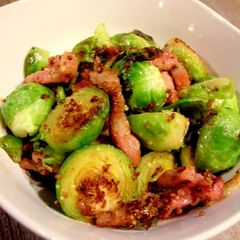 Stir-Fried Brussels Sprouts with Honey Mustard Sauce A picture of Stir-Fried Brussels Sprouts with Honey Mustard Sauce.