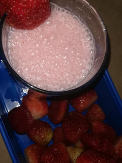 A picture of Banana and strawberry smoothie.