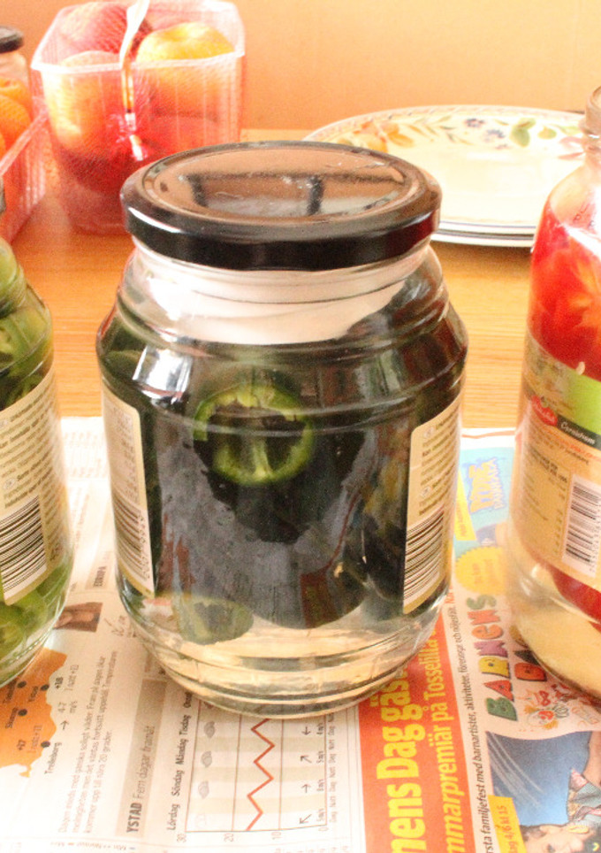 Una foto de Ajíes bien picantes, jalapeños y habaneros en vinagre y sal