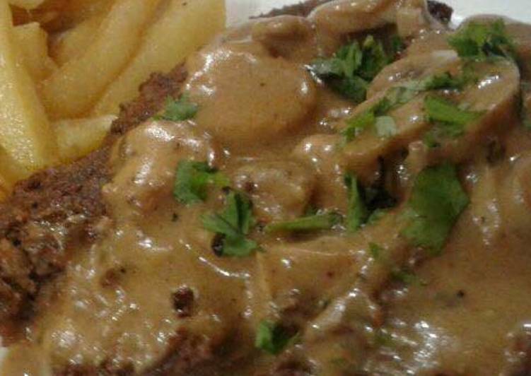 How to Make Any-night-of-the-week Whosayna’s Pepper Steak topped with Mushroom Sauce