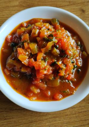 A picture of Sweet and sour tomato bhaji.