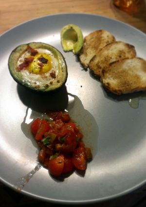A picture of Baked Avocado Breakfast Bruschetta.