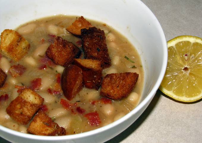 Easiest Way to Prepare Homemade White Bean Soup with Rosemary Croutons