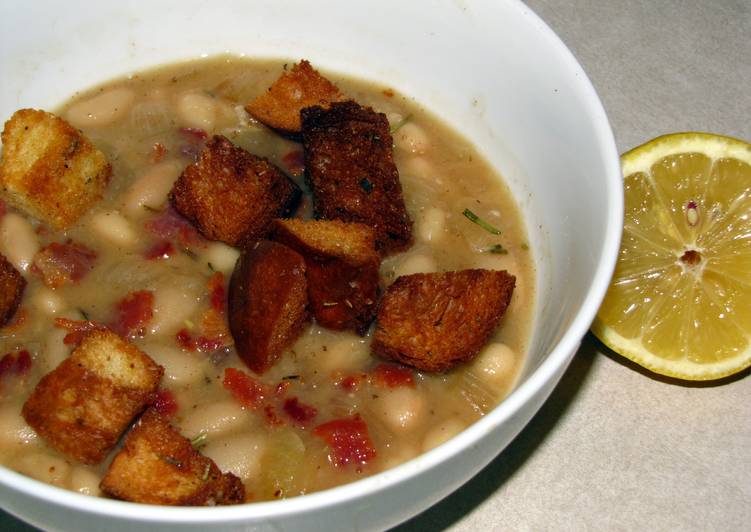 Easiest Way to Make Speedy White Bean Soup with Rosemary Croutons