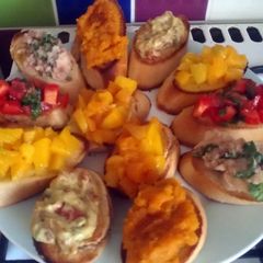Vickys Summer Variety Bruschettas, GF DF EF SF NF A picture of Vickys Summer Variety Bruschettas, GF DF EF SF NF.