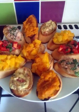 A picture of Vickys Summer Variety Bruschettas, GF DF EF SF NF.