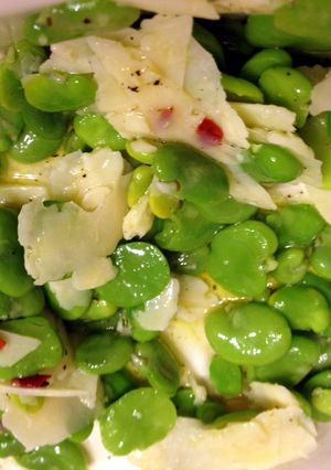 A picture of Fava bean and Cheese salad.