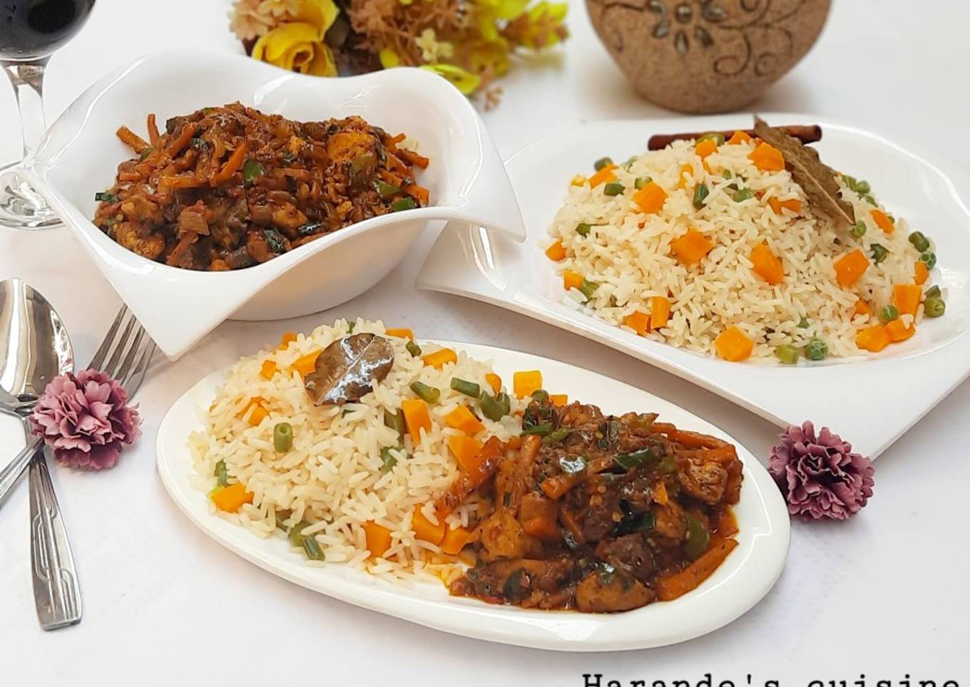 Veg rice with tofu beef sauce