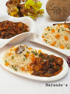A picture of Veg rice with tofu beef sauce.