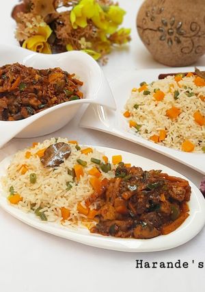 A picture of Veg rice with tofu beef sauce.