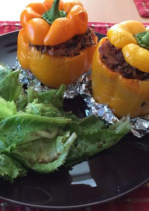 A picture of Stuffed Bell Peppers With tuna And Wild Rice.