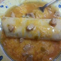 A picture of Smothered Beef and Bean Burritos.