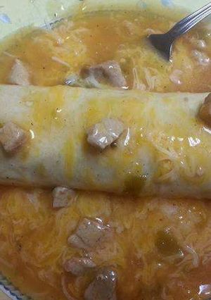 A picture of Smothered Beef and Bean Burritos.