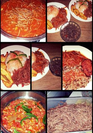 A picture of "Ropa Vieja" (Shredded beef- panamanain style).