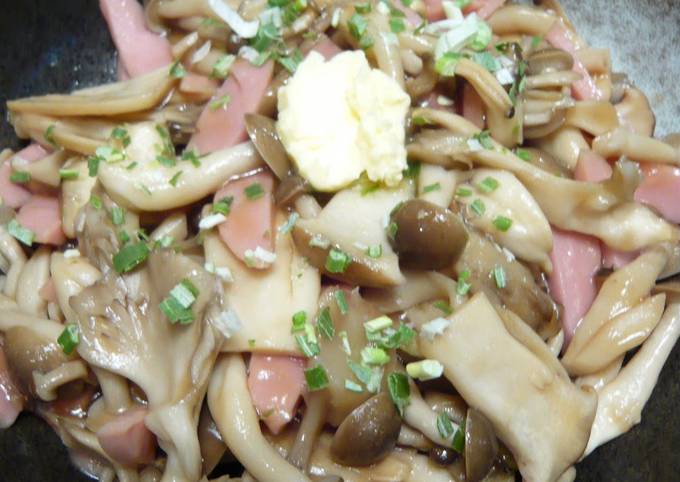 Recipe of Any-night-of-the-week Stir-Fried Mushrooms and Fish Sausage
with Butter Ponzu Sauce