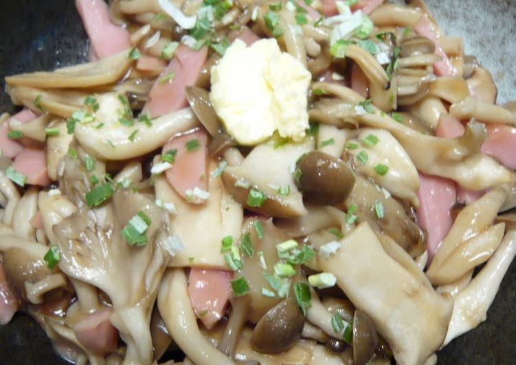 Steps to Make Ultimate Stir-Fried Mushrooms and Fish Sausage with Butter Ponzu Sauce
