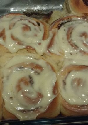 A picture of Cinnamon Rolls with Cream Cheese Frosting!!.