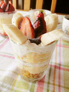 A picture of Mini Chocolate Parfait with Strawberries and Bananas.