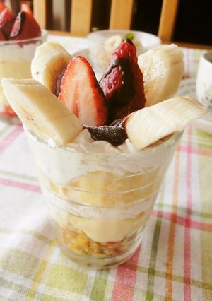 A picture of Mini Chocolate Parfait with Strawberries and Bananas.