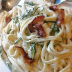 A picture of Gorgonzola Fettuccine With Spinach And Bacon.
