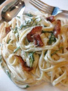 A picture of Gorgonzola Fettuccine With Spinach And Bacon.