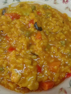 Una foto de Arroz meloso con verduras, setas y bonito. Thermomix