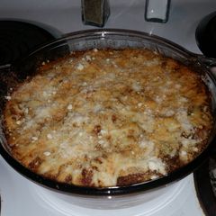 A picture of Venison baked spaghetti.