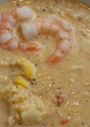 A picture of Smoky Corn and Shrimp Chowder.