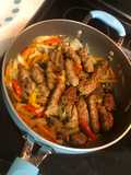 Sweet Italian Sausages salteados con vegetales (chorizo Italiano)