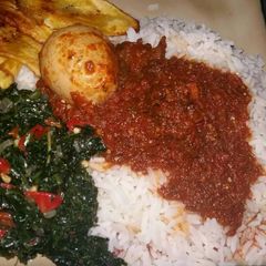 A picture of Rice & Stew with Veg sauce.