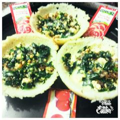 A picture of Rava Bowl Spinach Pizzas.