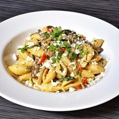 A picture of Steak and Cactus Pasta.