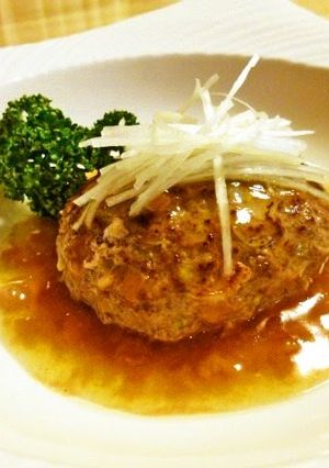 A picture of Chinese Cabbage Hamburger Steaks in Thick Japanese Ume Plum Sauce.