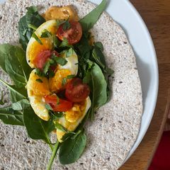 Fridge raid curried egg wrap A picture of Fridge raid curried egg wrap.