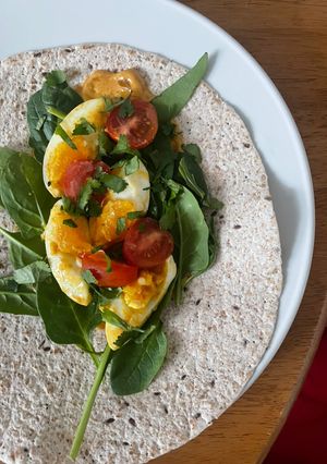 A picture of Fridge raid curried egg wrap.