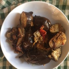 A picture of Eggplant, Garlic, Tomato.