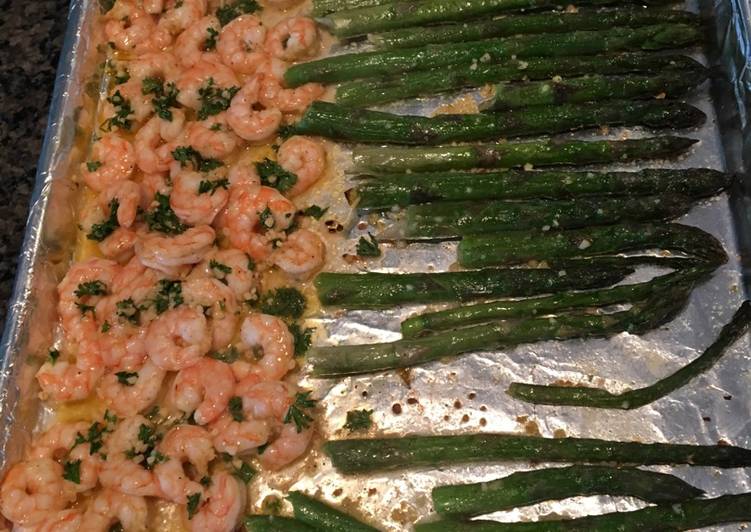 Steps to Prepare Homemade Roasted Lemon Butter Garlic Shrimp and Asparagus