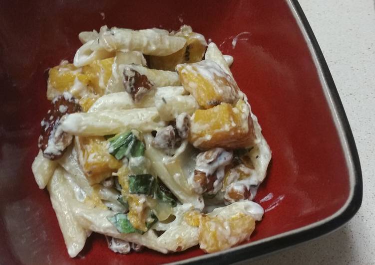 Penne with butternut squash and goat cheese