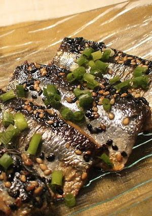 A picture of Pacific Saury Roasted with Sesame Seeds.