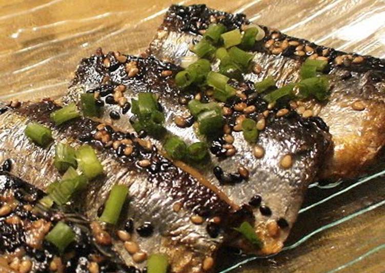 Simple Way to Make Homemade Pacific Saury Roasted with Sesame Seeds