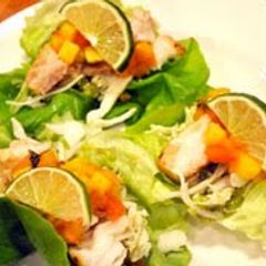 A picture of fish and bacon ranch salad.