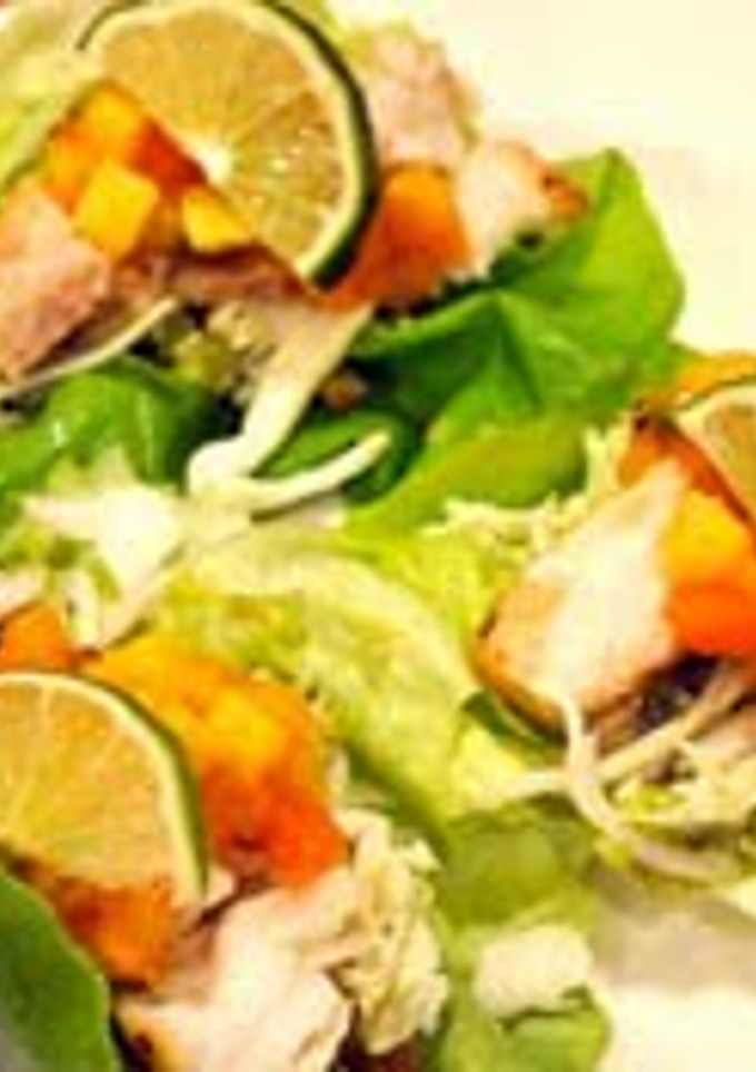 A picture of fish and bacon ranch salad.